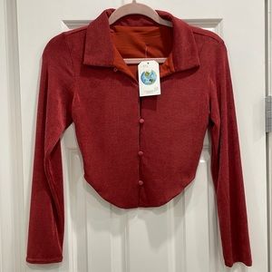 Collared Crop Button Blouse